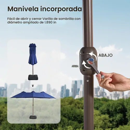 Vista 9 de ovios Sombrilla grande de patio de 15 pies con base y luces solares, paraguas rectangular de doble cara para exteriores con 38 luces RGB, paraguas