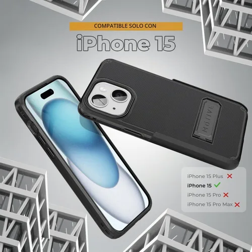 Vista 7 de MOTIVE Funda para iPhone 15 con clip para cinturón y soporte, magnética Negro