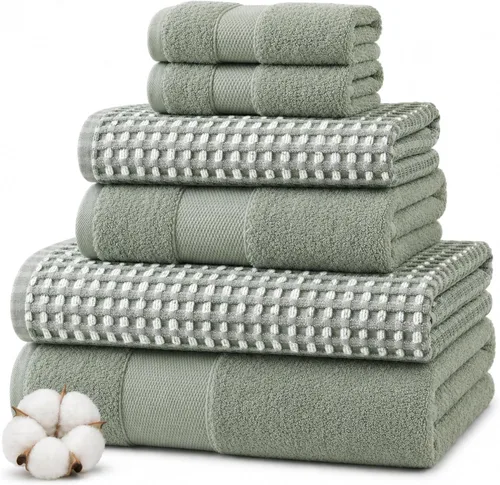 Vista 21 de Modern Threads Juego de toallas de baño de algodón de 6 piezas, toallas ultrasuaves de 550 GSM, juego de baño con toallas de mano y paños de baño