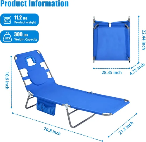 Vista 3 de SUNNYFEEL Lay Flat Silla de bronceado, tumbona boca abajo, reclinable de 5