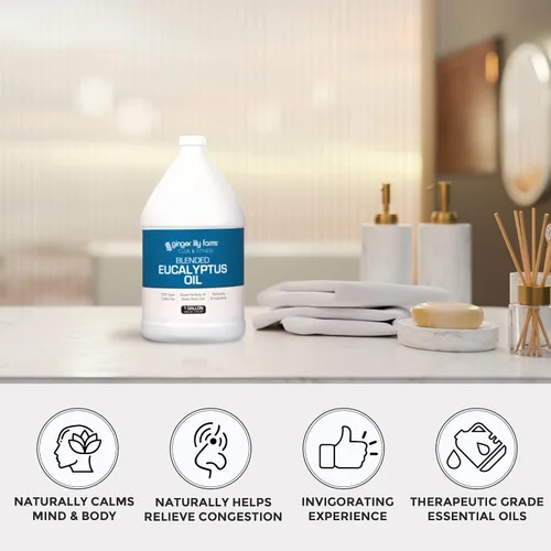 Vista 6 de Ginger Lily Farms Club & Fitness Aceite de eucalipto mezclado, para salas de vapor, 100% vegano y libre de crueldad, 1 galón (128 onzas líquidas)