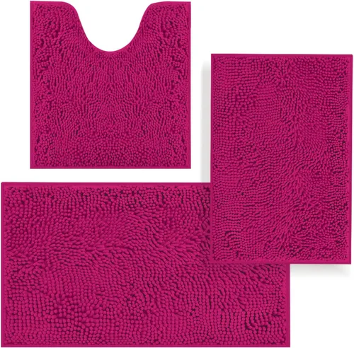 Vista 11 de Juego de alfombras de baño de 3 piezas, tapetes de baño para baño antideslizantes, alfombras de baño de felpilla gruesa, suaves y absorbentes, juego