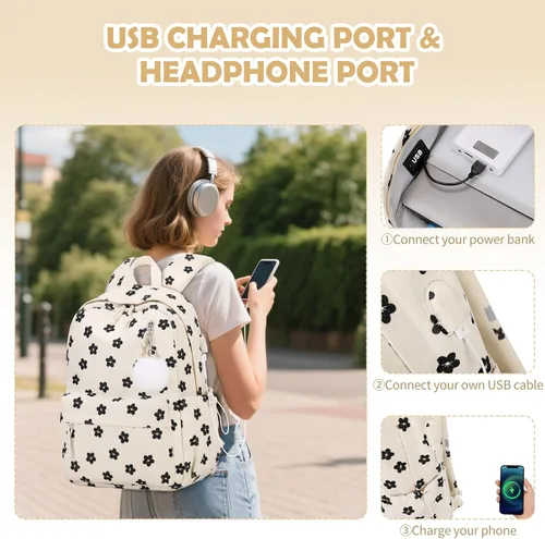 Vista 4 de Mochila 20, Beige flor, Grande, Mochila