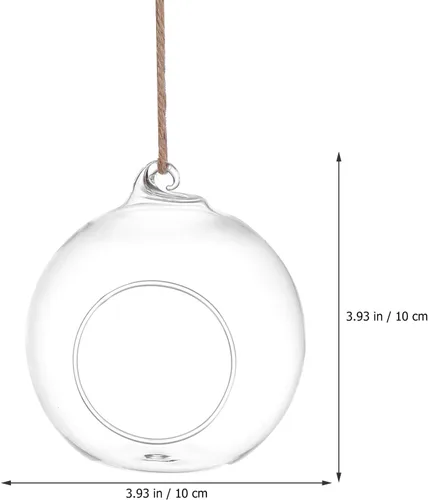 Vista 2 de Happyyami 6Pcs 10Cm Glass Hanging Terrarium Holder with 6M Jute Rope for Indoor Plant Decor, Succulent and Air Plant Vase Set, Home Hanging Planter