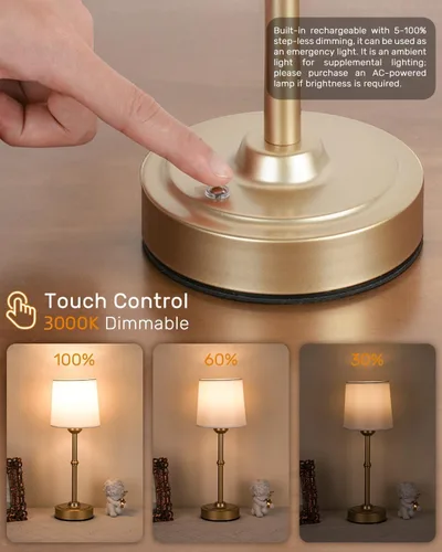 Vista 11 de Yogaret Lámpara de mesa inalámbrica LED dorada recargable, 6000 mAh, funciona con pilas, lámparas inalámbricas para sala de estar, restaurante