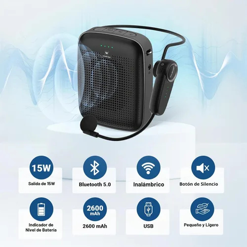 Vista 3 de Amplificador de voz inalámbrico de 15 W con micrófono de auriculares