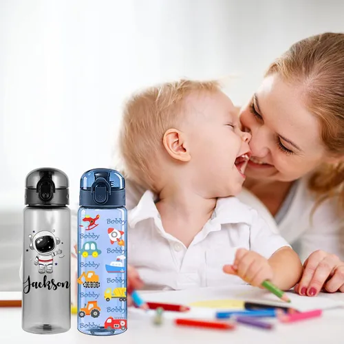 Vista 7 de Botellas de agua personalizadas, botella de agua de plástico personalizada con mango para nombre, botella de agua deportiva a prueba de fugas
