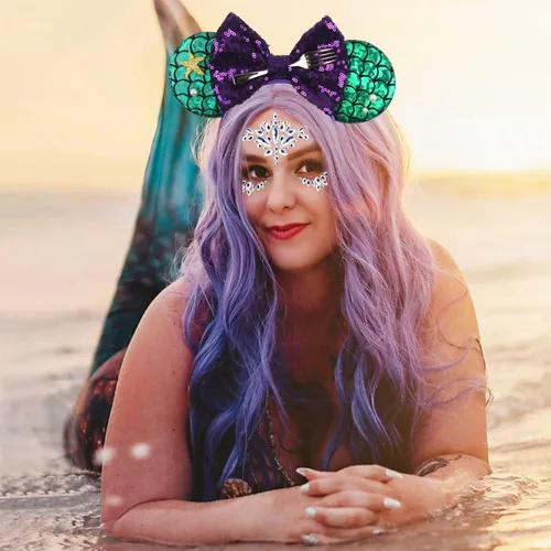 Vista 3 de MADO Diadema de orejas de ratón de sirena para mujeres y niñas, diadema de sirena accesorios de princesa para mujeres, niñas, niños y adultos