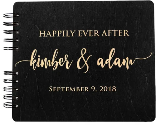 Vista 11 de Libros de invitados de boda de madera personalizados (11 x 8.5 pulgadas, tinte de madera de roble) con encanto rústico, álbum de fotos instantáneas