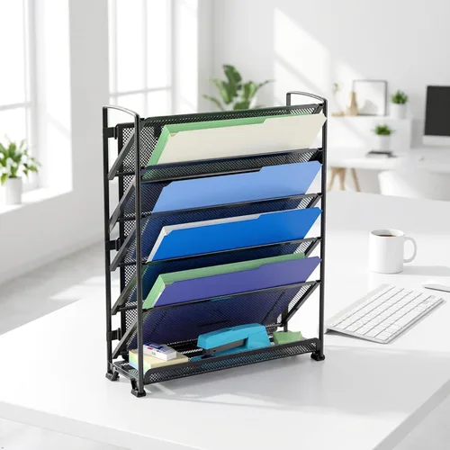 Vista 9 de Simple Houseware Organizador de documentos y cartas para montar en pared, de 6 niveles, negro