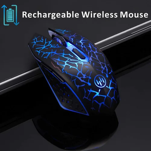 Vista 2 de TENMOS K6 - Ratón inalámbrico para juegos, mouse óptico LED silencioso recargable con receptor USB, 3 niveles de DPI ajustables y 6 botones