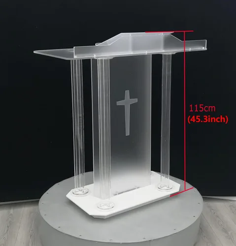 Vista 3 de Soporte transparente para podio de iglesia de 43.3 x 41.3 x 19.7 pulgadas, púlpito de plexiglás acrílico para iglesias, atril de presentación