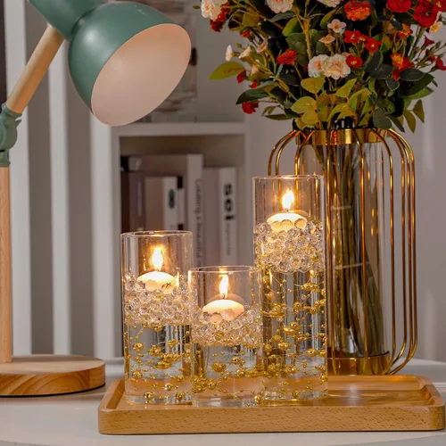 Vista 6 de Shihanee 15 jarrones de cristal para velas, soportes cilíndricos Dorado