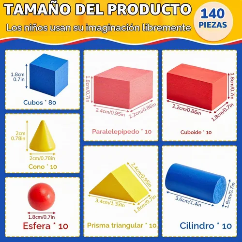 Vista 2 de 140 piezas de mini formas 3D para enseñanza, bloques de sólidos geométricos