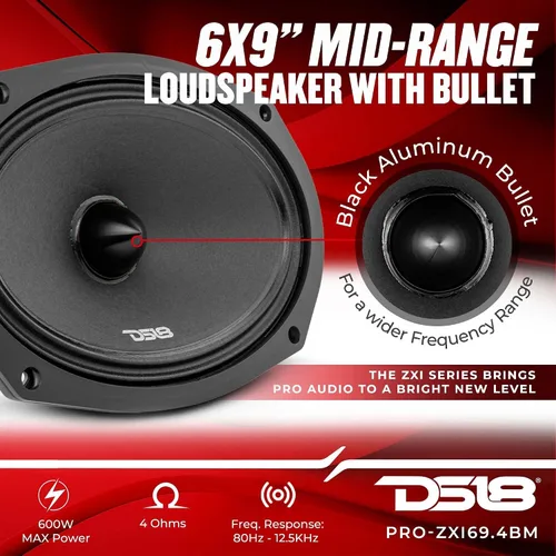 Vista 2 de DS18 PRO-ZXI694BM Altavoz de rango medio de 6 x 9 pulgadas de audio profesional con bala y rejilla de 600 vatios 4 ohmios (1 altavoz)