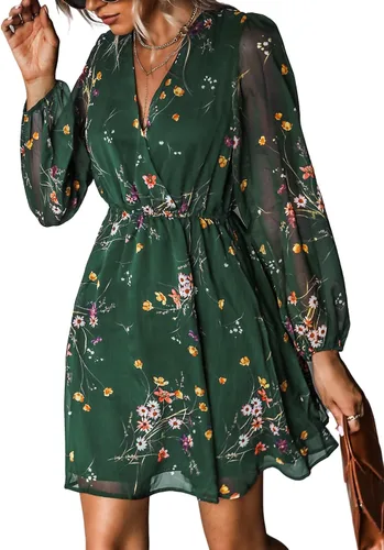 Vista 16 de CUPSHE Vestido floral de otoño para mujer, estilo bohemio, para vacaciones Borgoña Ditsy