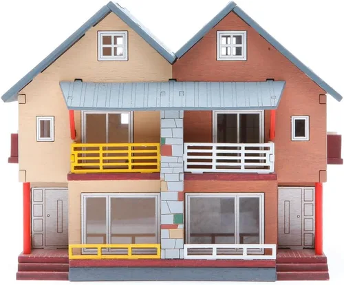 Vista 3 de [YOUNGMODELER] Kits de modelo de montaje de madera de escritorio (casa dúplex)