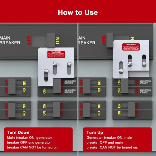 Vista 5 de Kit de bloqueo de generador compatible con paneles Square D QO o Homeline de 150 o 200 amperios. 1 3/8 pulgadas de espaciado entre el interruptor