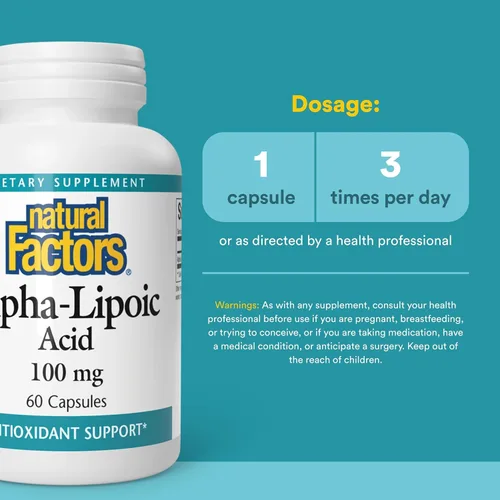 Vista 3 de Natural Factors Cápsulas de ácido alfa-lipoico de 100 mg, 60