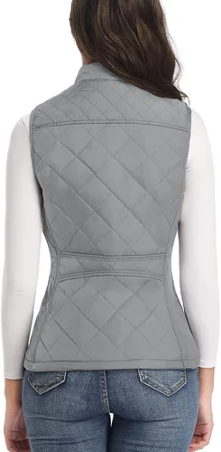 Vista 7 de Chaleco para exteriores de mujer, chaleco acolchado ligero con cremallera y cuello alto.
