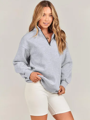 Vista 9 de ANRABESS Sudadera de manga larga para mujer, de gran tamaño, con media cremallera, sudadera con capucha Y2K, ropa de otoño a la moda