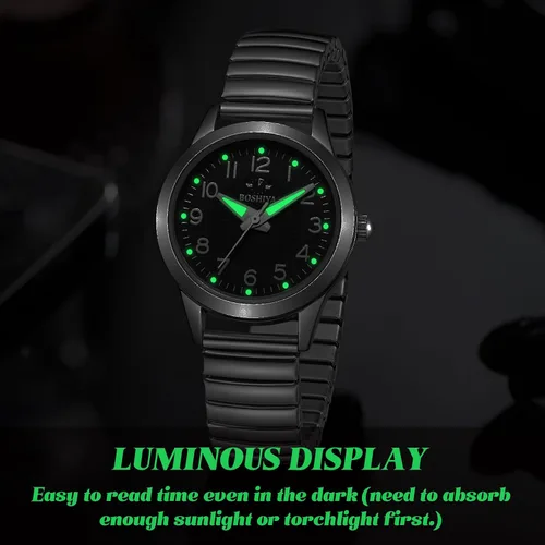 Vista 4 de BOSHIYA Reloj con banda elástica para mujer Easy Reader de 1.181 in analógico de cuarzo con correa elástica de acero inoxidable, impermeable, reloj