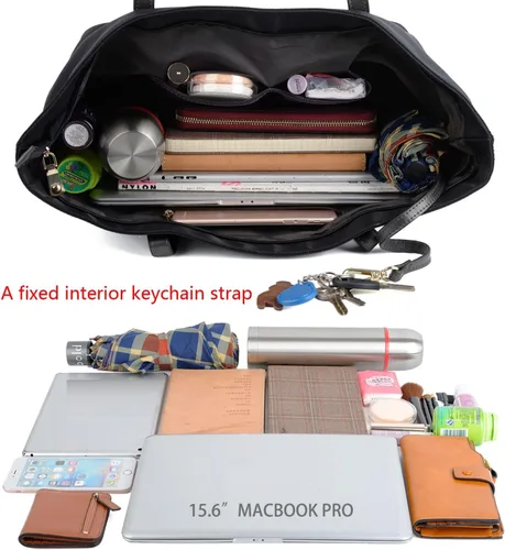 Vista 6 de YALUXE Bolso de mano para mujer, bolso de hombro de nailon de cuero para mujer, bolso de trabajo de gran capacidad, bolso imprescindible