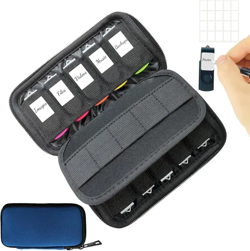 Vista 6 de JBOS Estuche para USB Flash Drive con 10 Ranuras para USB y 10 Ranuras para Tarjetas de Memoria Organizador de Almacenamiento con Bolsa