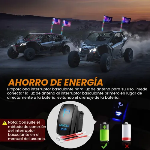 Vista 7 de Nilight 2 piezas luces LED RGB látigo de 3 pies con base de resorte, control remoto por aplicación con patrones de persecución DIY, señal de giro
