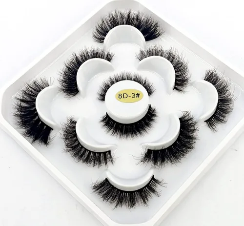 Vista 2 de 5 pares de pestañas postizas 3D de visón 3D a granel con pestañas de visón natural personalizadas, pestañas postizas naturales al por mayor (8D-03#)
