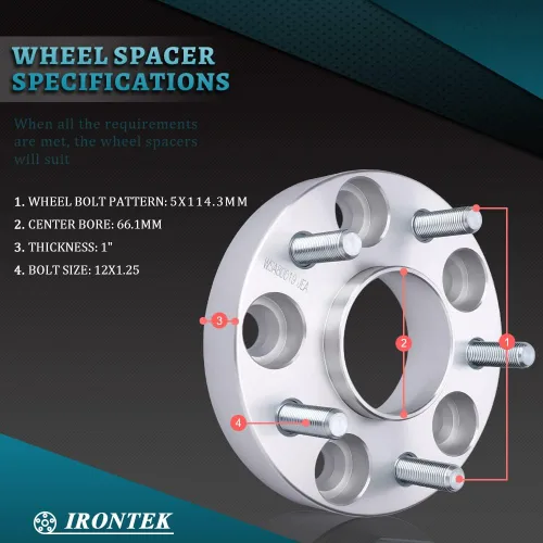 Vista 3 de IRONTEK Espaciadores de rueda 5x114.3mm para Nissan Infiniti (M12x1.25, 66.1 Hub Bore) para Nissan 370Z, 350Z, 300ZX, Maxima, Sentra; para Infiniti