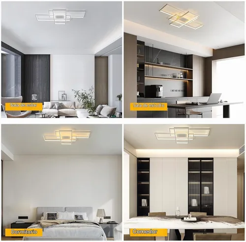 Vista 9 de GEADI Lámpara de techo moderna regulable, lámpara de techo LED blanca de 35.4 pulgadas con control remoto, accesorio de iluminación rectangular