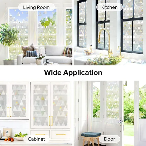 Vista 18 de rabbitgoo - Película de privacidad para ventanas con diseño de arco iris y vidrio manchado, patrón de diamante, calcomanía no adhesiva con tinte