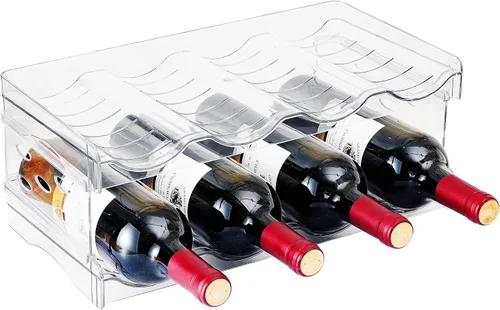Vista 10 de IEEK Estante apilable de plástico para almacenamiento de botellas, estante organizador de botellas de agua/vino y bebidas para gabinete de cocina