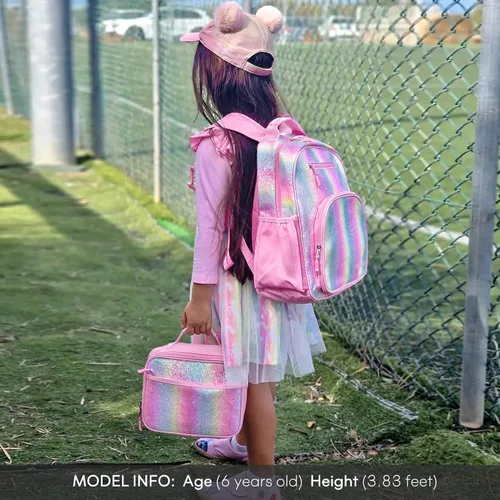 Vista 2 de mibasies Mochila para niñas y niños, ideal para niños y niñas, mochila para preescolar jardín de infantes y primaria, Glitter Rainbow, Niños-15"H