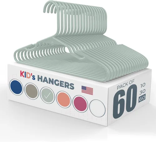 Vista 23 de Perchas de plástico para niños de 12 pulgadas, paquete de 10 unidades, fabricadas en los Estados Unidos, capacidad de 5 libras, perchas para ropa