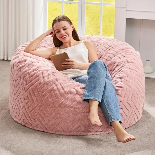 Vista 23 de Hobestluk Sillas Puf para Adultos, Silla Puf con Relleno, Sillas Puf Grandes con Funda Esponjosa en Relieve, Sillas Puf Gigantes para Adultos