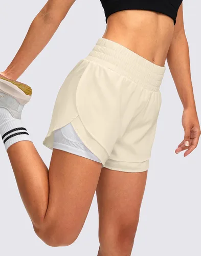 Vista 2 de Soothfeel Pantalones cortos de correr 2 en 1 para mujer, pantalones cortos deportivos de cintura alta, pantalones cortos de entrenamiento
