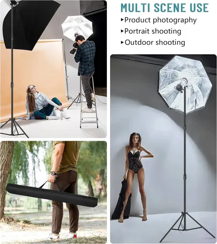 Vista 7 de Paquete de 2 soportes de luz y trípode de aluminio resistente, 9.2 pies/110 pulgadas, funda de transporte, HTC Vive, luces de anillo LED, compatible