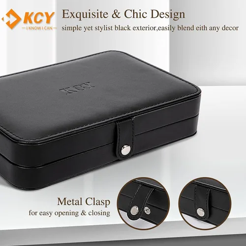 Vista 2 de KCY Joyero para niñas y mujeres pequeño estuche organizador de joyas de viaje cajas de almacenamiento de joyas portátiles de piel sintética soporte