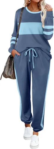 Vista 55 de Aloodor conjunto deportivo de 2 piezas para mujer, con sudadera con cuello redondo, sin botones