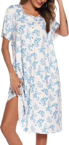 Vista 2 de COSUNIONY Camisones para mujer de algodón suave, ropa de dormir corta con bolsillos