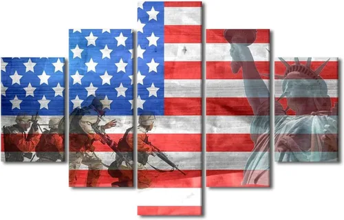 Vista 40 de Arte de pared para sala de estar, imágenes de la bandera estadounidense, impresión en lienzo, arte de pared militar de Estados Unidos de la Segunda