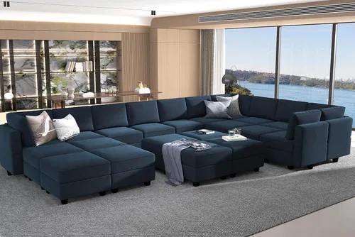 Vista 12 de Belffin Sofá modular grande con asiento de almacenamiento, sofá en forma de U de gran tamaño con diván reversible con sofá modular con terciopelo