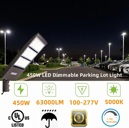 Vista 2 de Luz de estacionamiento LED regulable de 450 W con ajustador deslizante, luz diurna de 5000 K, 63000 lúmenes, 140 lm/w