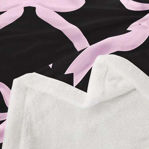 Vista 3 de Erosebridal Black Pink Bow Fleece Throw Blanket 40"x50" - Ultra-Soft for Couch Sofa Bed,Kawaii Cool Bowknot Sherpa Blanket,Princess Style Fuzzy
