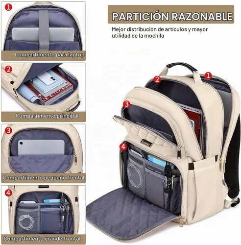 Vista 3 de Mochila Kuosdaz para Mujeres, Beige, 15,6 pulg., Moderno