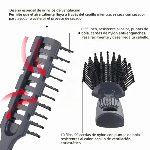 Vista 3 de PERFEHAIR Cepillo de pelo ventilado para secar con secador, peinar cabello largo, corto, fino, grueso, seco o húmedo, libre de estática y resistente