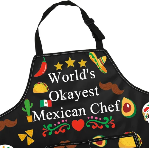 Vista 3 de JNIAP Delantal de chef mexicano con bolsillos, delantal de cocina El Jefe - Regalo de chef jefe