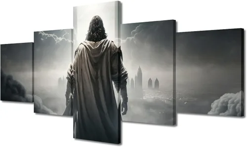 Vista 35 de Lienzo decorativo para pared de sala de estar, impresión retro con luz de esperanza de Jesús, 1 panel, póster de lienzo moderno para dormitorio
